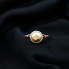 Statement South Sea Pearl Halo Ring with Diamond and Garnet South Sea Pearl-AAA Quality - Arisha Jewels