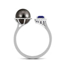 Unique Black Pearl Cuff Ring with Blue Sapphire Tahitian pearl-AAA Quality - Arisha Jewels