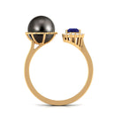 Unique Black Pearl Cuff Ring with Blue Sapphire Tahitian pearl-AAA Quality - Arisha Jewels