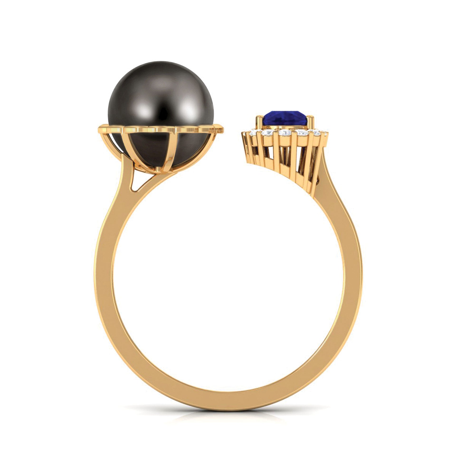 Unique Black Pearl Cuff Ring with Blue Sapphire Tahitian pearl-AAA Quality - Arisha Jewels