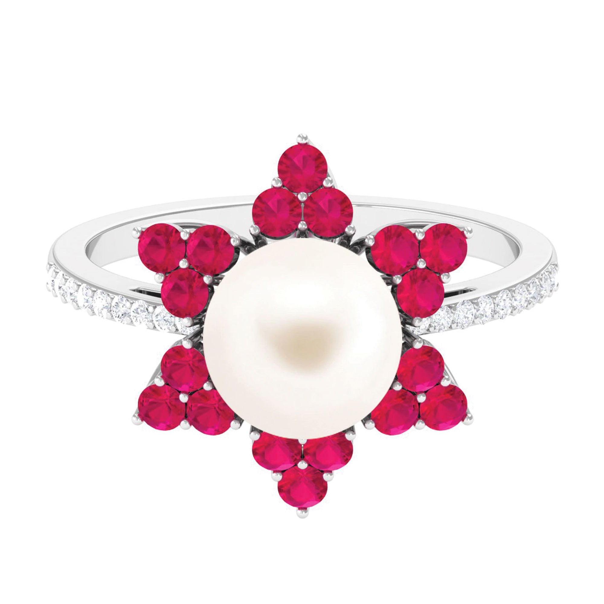 Arisha Jewels-Statement Freshwater Pearl Floral Ring with Ruby