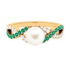 Solitaire Freshwater Pearl Infinity Ring with Emerald and Diamond Freshwater Pearl-AAA Quality - Arisha Jewels