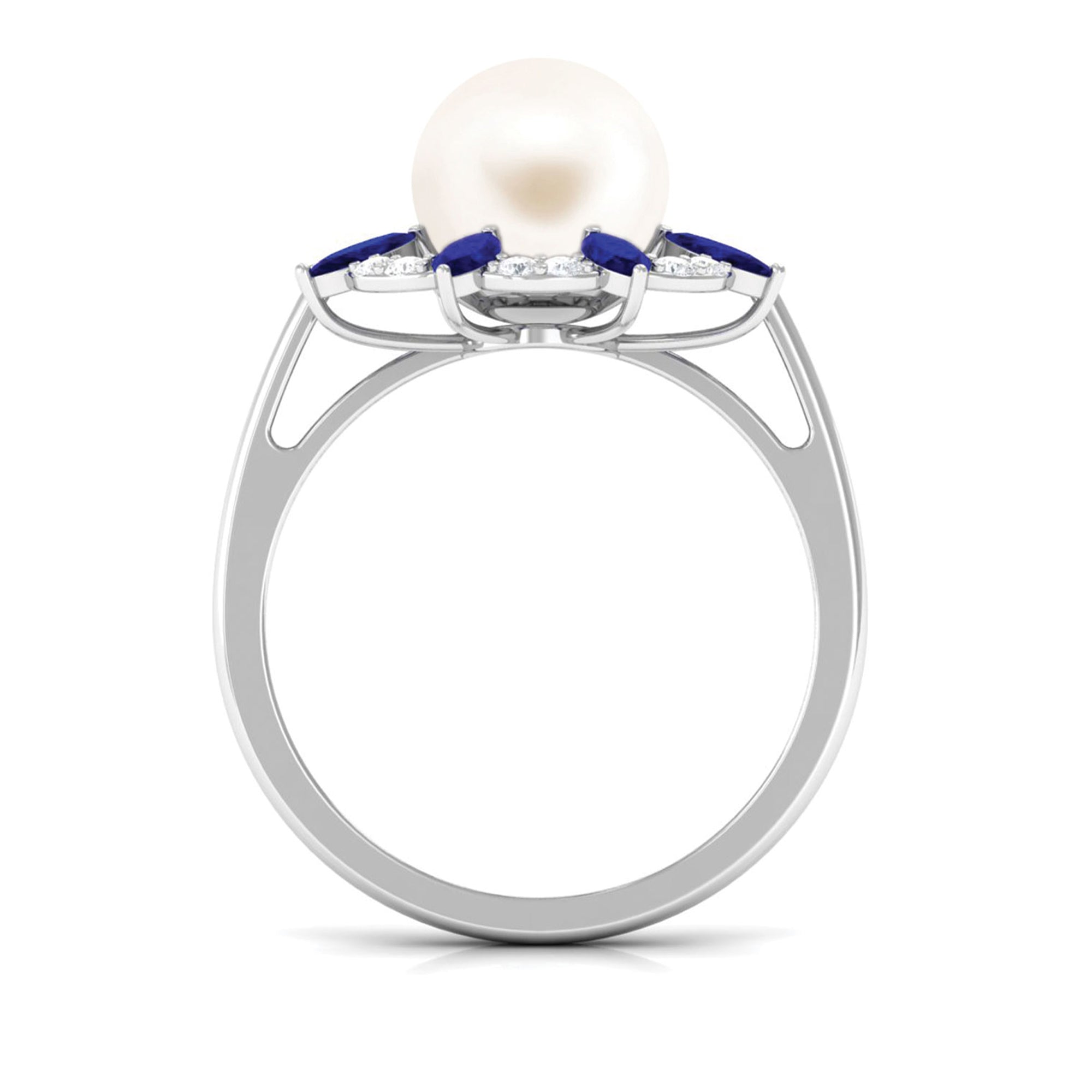 Arisha Jewels-Floral Inspired Freshwater Pearl Statement Ring with Blue Sapphire