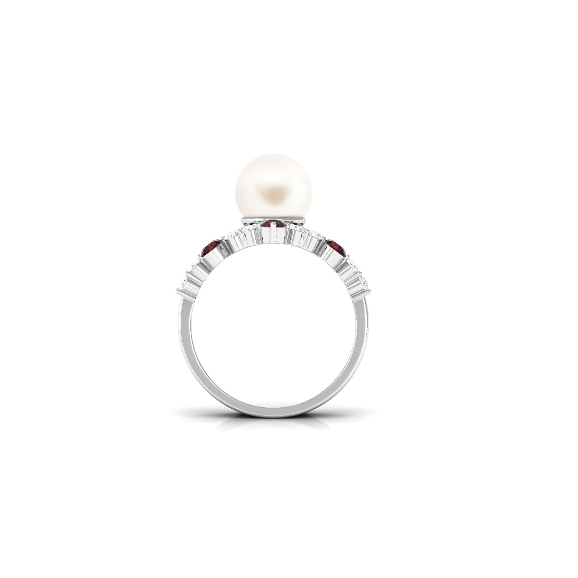 Arisha Jewels-White Pearl Trio Ring Set with Diamond and Garnet