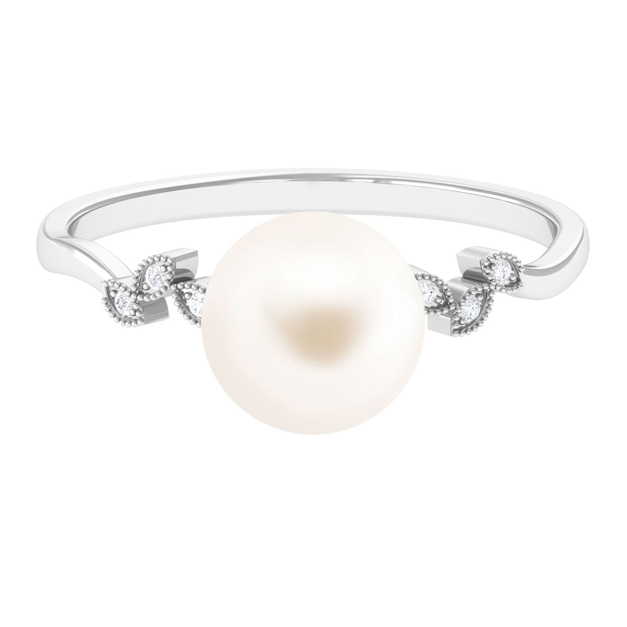 Arisha Jewels-Nature Inspired Freshwater Pearl Leaf Ring with Diamond