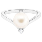 Arisha Jewels-Freshwater Pearl V Shape Ring with Diamond