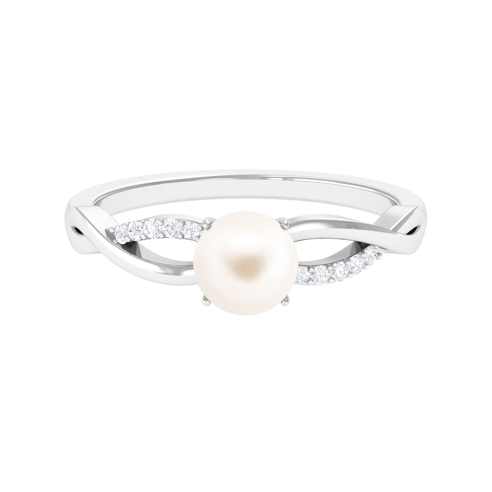 Arisha Jewels-Cultured White Pearl Solitaire Braided Ring with Diamond