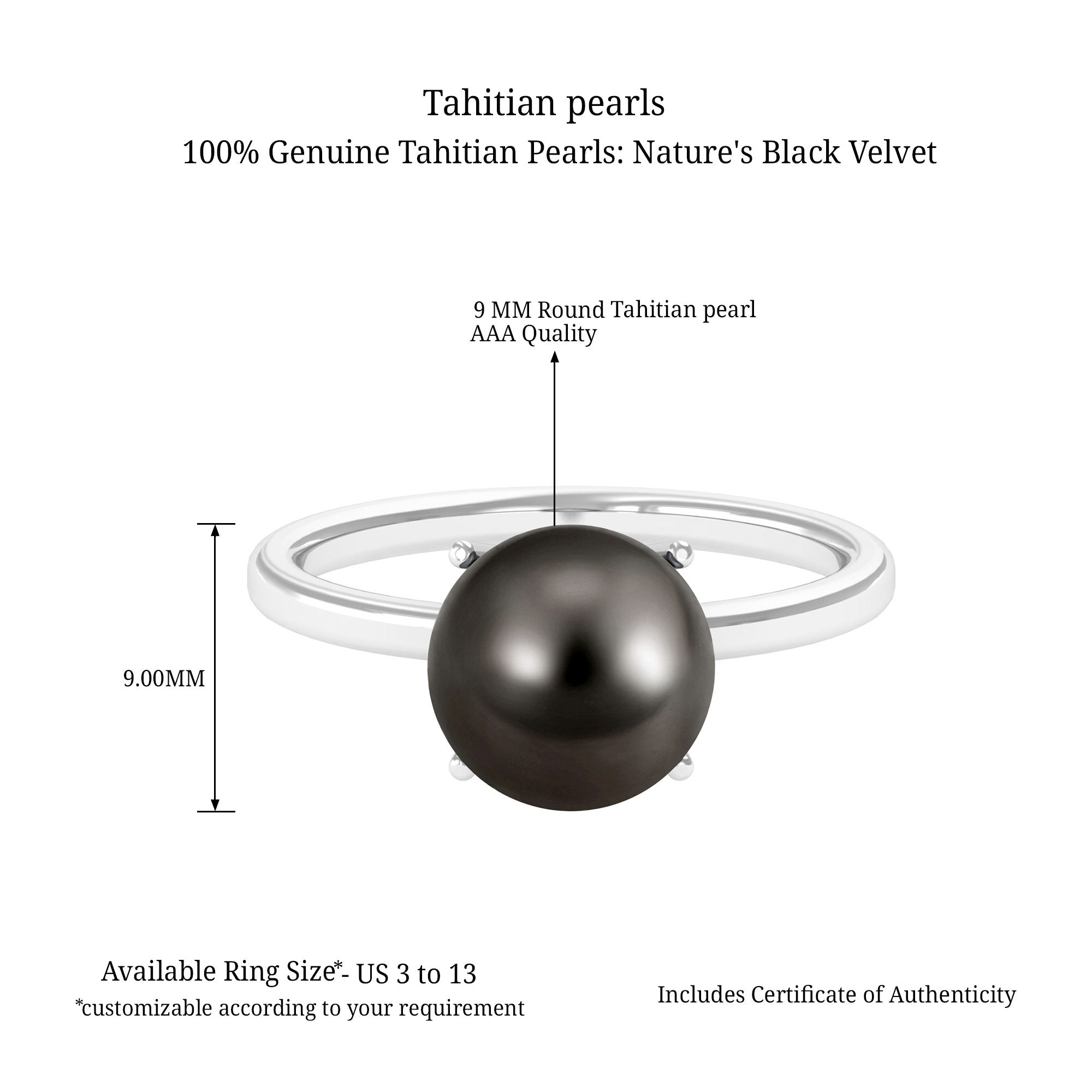 Arisha Jewels-Round Tahitian Pearl Solitaire Ring