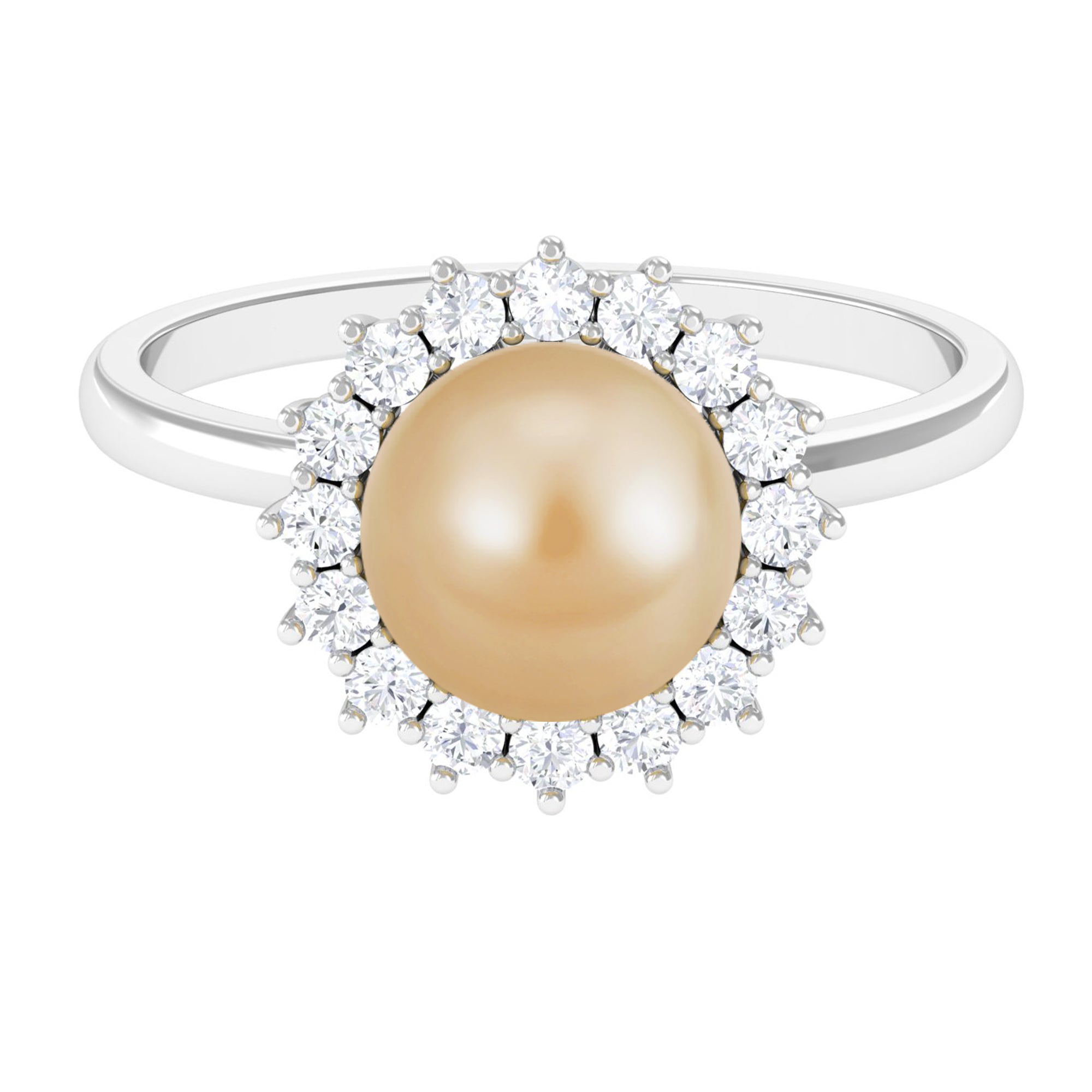 Arisha Jewels-South Sea Pearl Halo Engagement Ring with Diamond