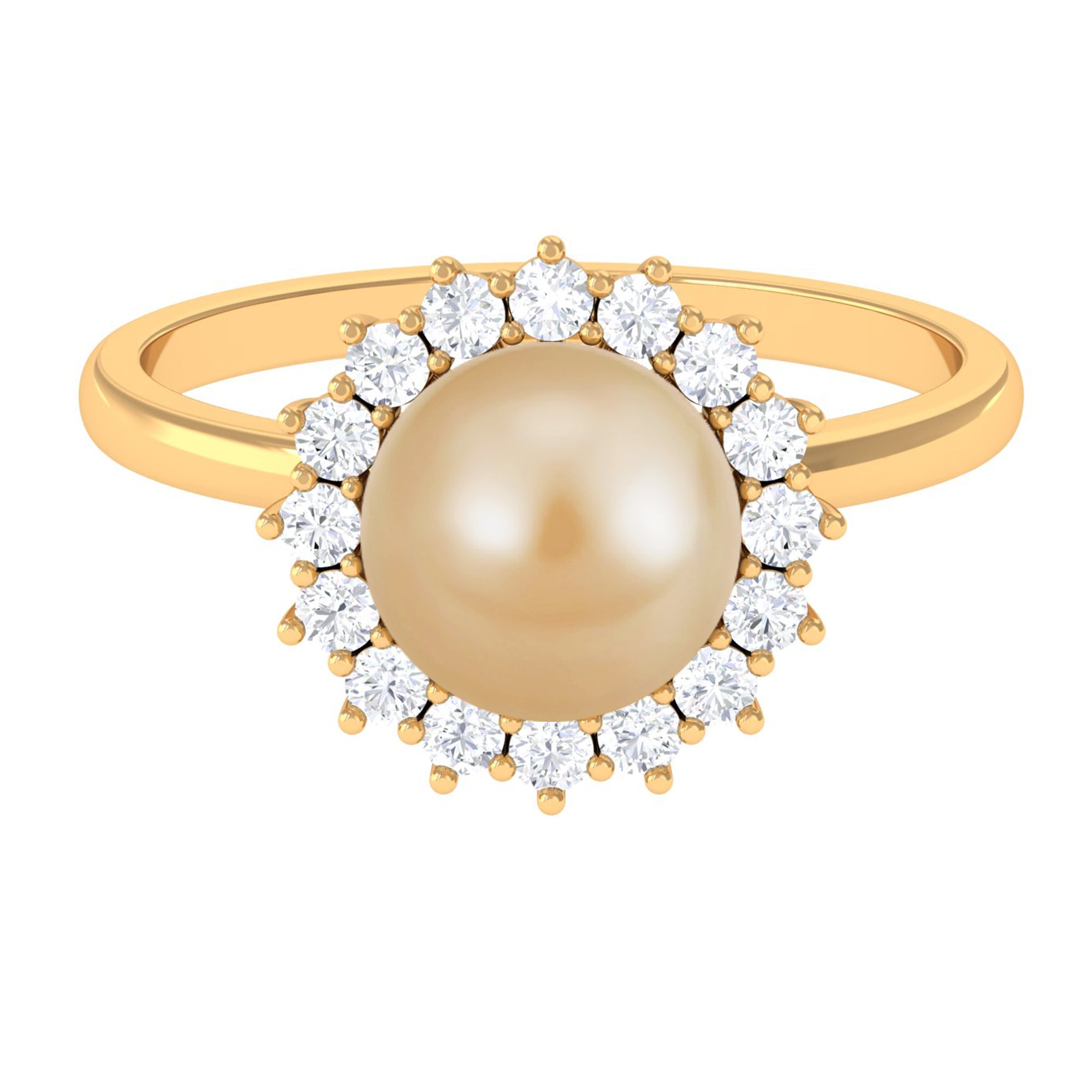 Arisha Jewels-South Sea Pearl Halo Engagement Ring with Diamond