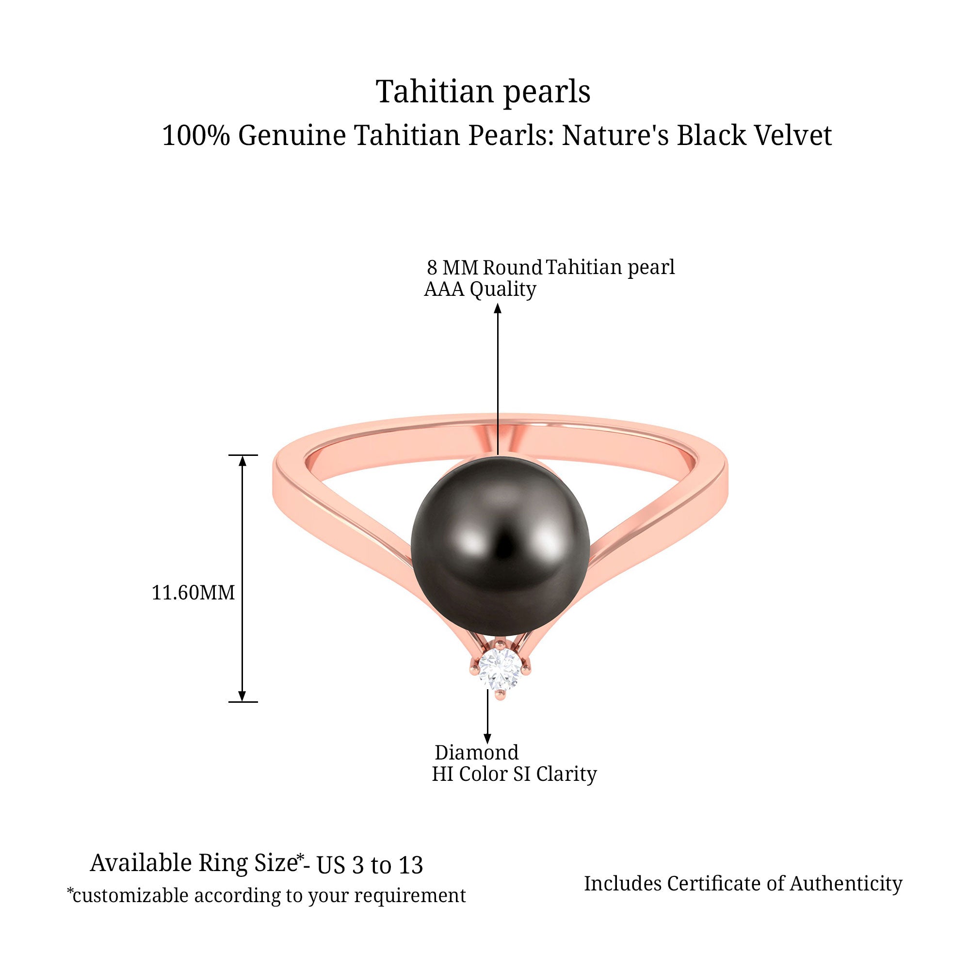 Arisha Jewels-Round Tahitian Black Pearl Solitaire Promise Ring