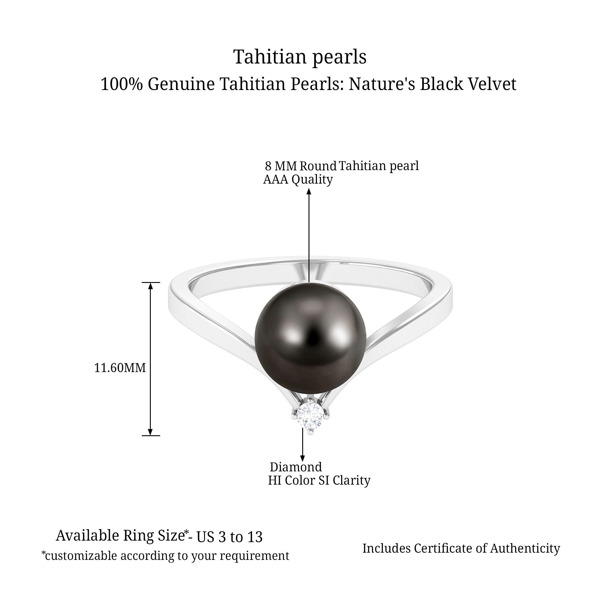 Arisha Jewels-Round Tahitian Black Pearl Solitaire Promise Ring