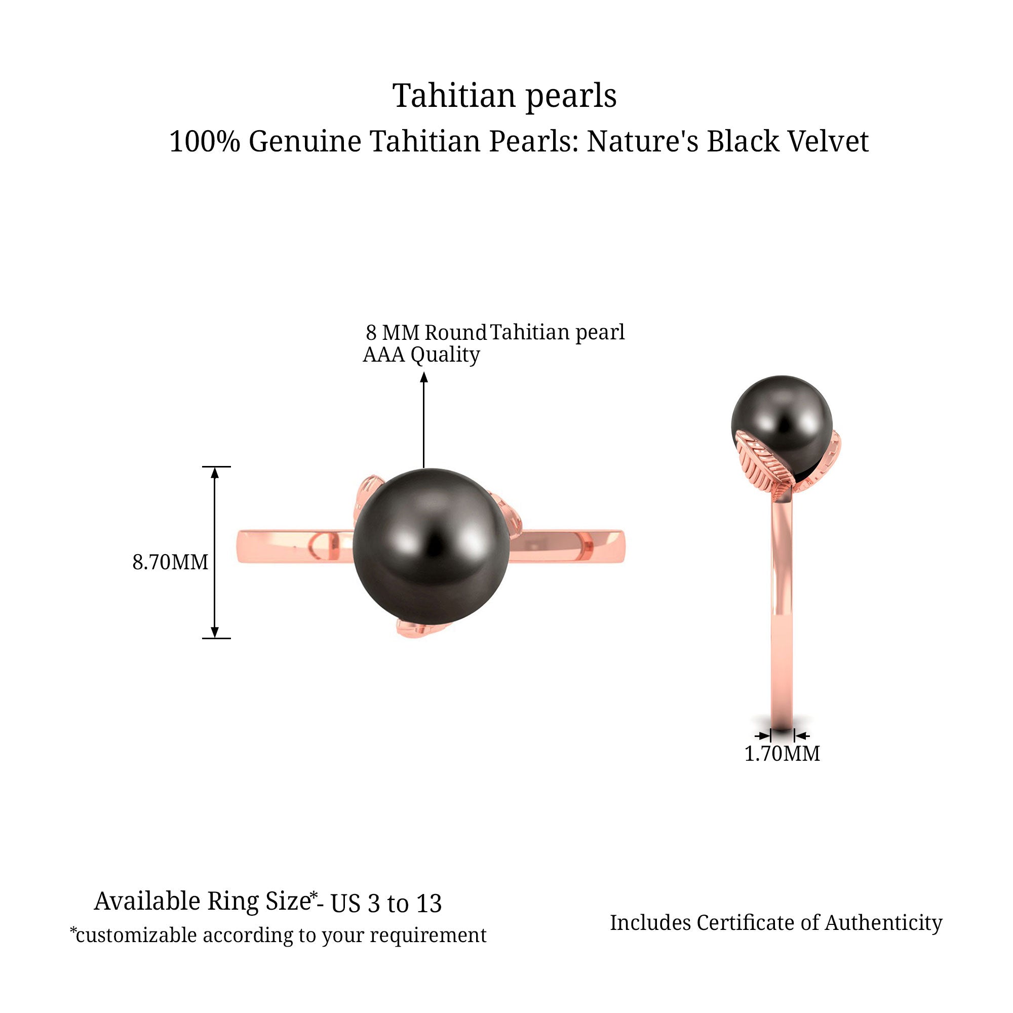 Arisha Jewels-Natural Tahitian Pearl Solitaire Ring