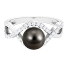 Arisha Jewels-Classic Tahitian Pearl Crossover Engagement Ring with Diamond