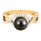 Arisha Jewels-Classic Tahitian Pearl Crossover Engagement Ring with Diamond