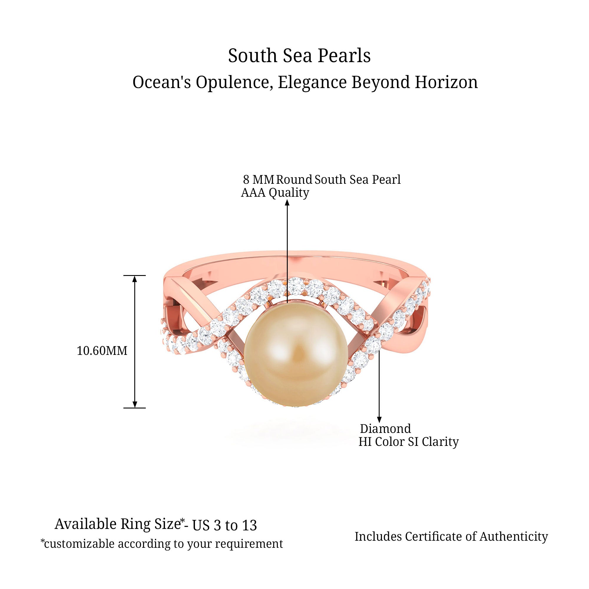 Arisha Jewels-Statement South Sea Pearl Crossover Ring with Diamond