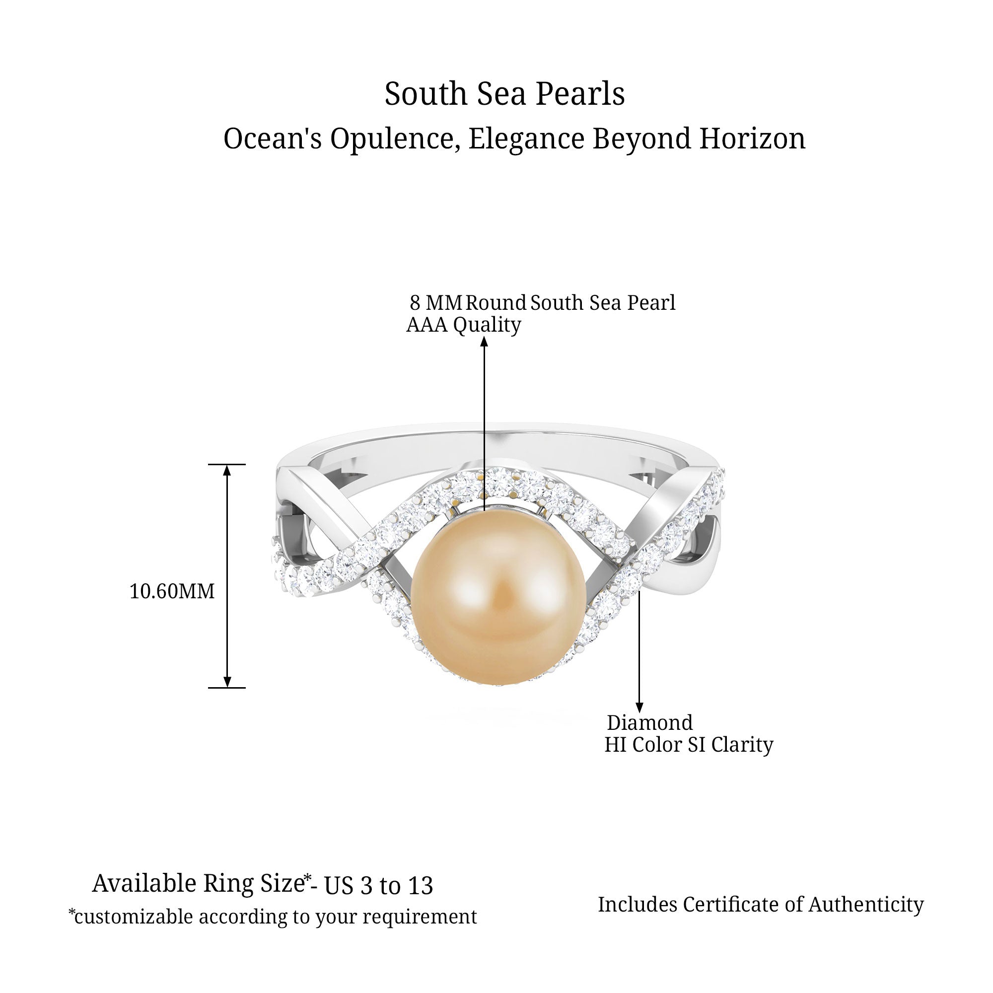 Arisha Jewels-Statement South Sea Pearl Crossover Ring with Diamond