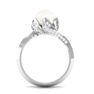 Arisha Jewels-Floral Inspired Freshwater Pearl Solitaire Bypass Ring with Diamond