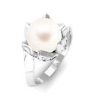 Arisha Jewels-Floral Inspired Freshwater Pearl Solitaire Bypass Ring with Diamond