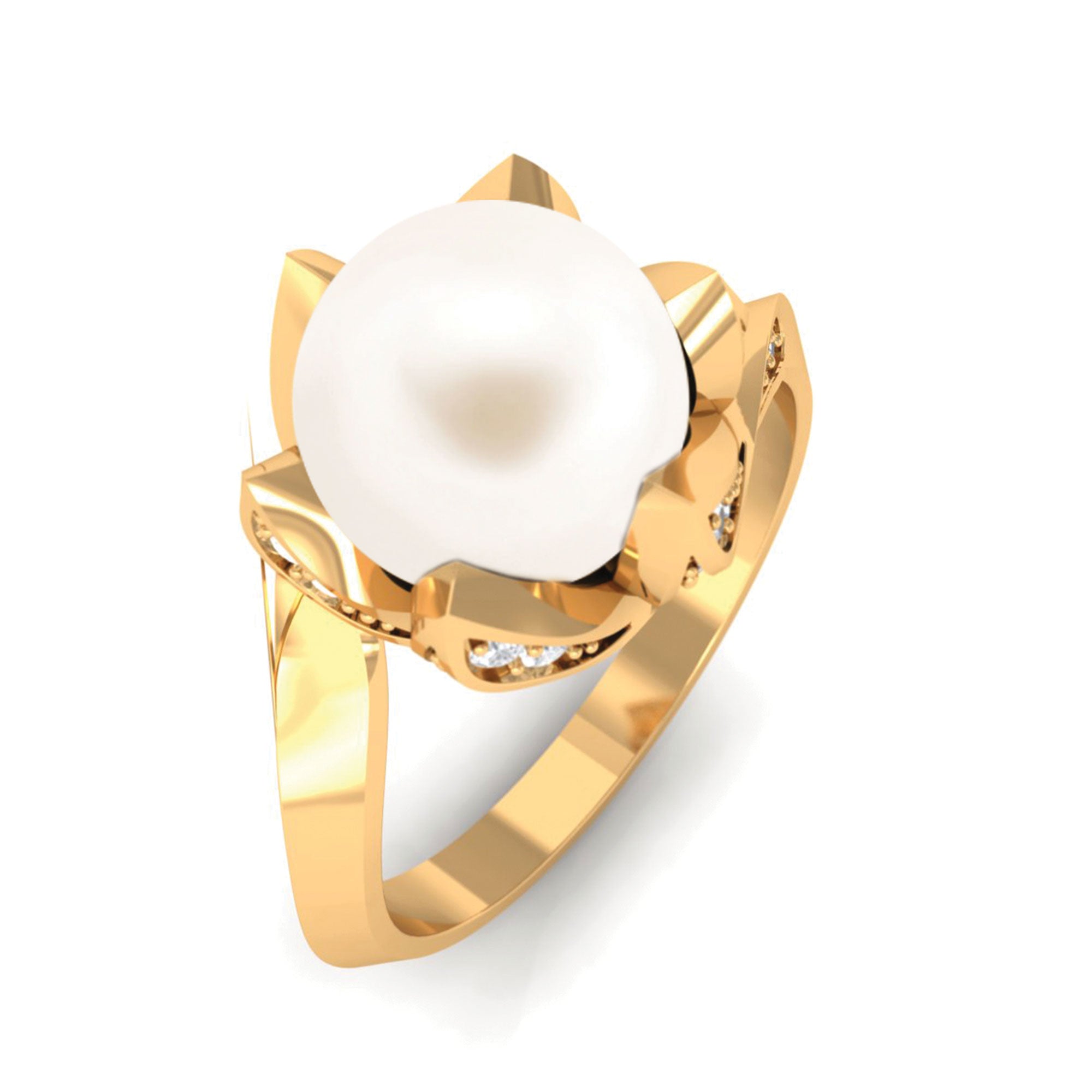 Arisha Jewels-Floral Inspired Freshwater Pearl Solitaire Bypass Ring with Diamond