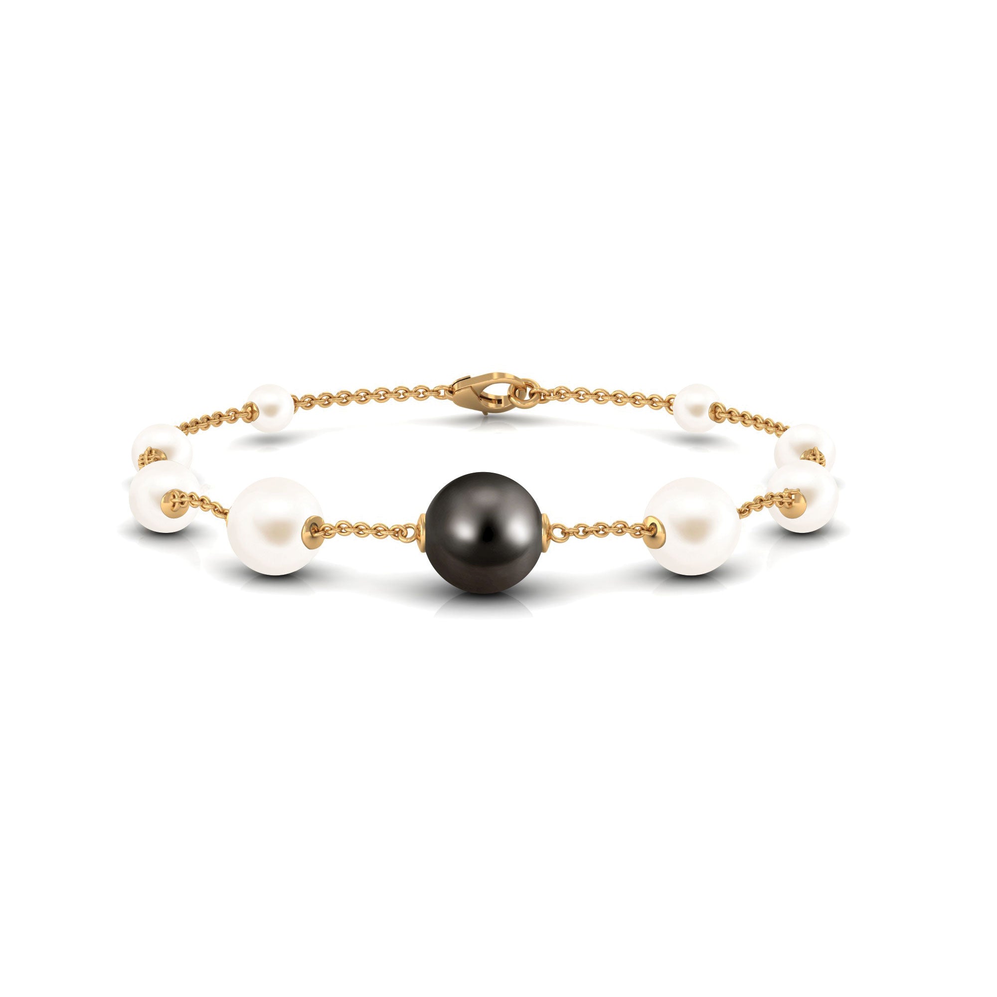 Black and White Pearl Station Chain Bracelet Tahitian pearl-AAAA Quality - Arisha Jewels