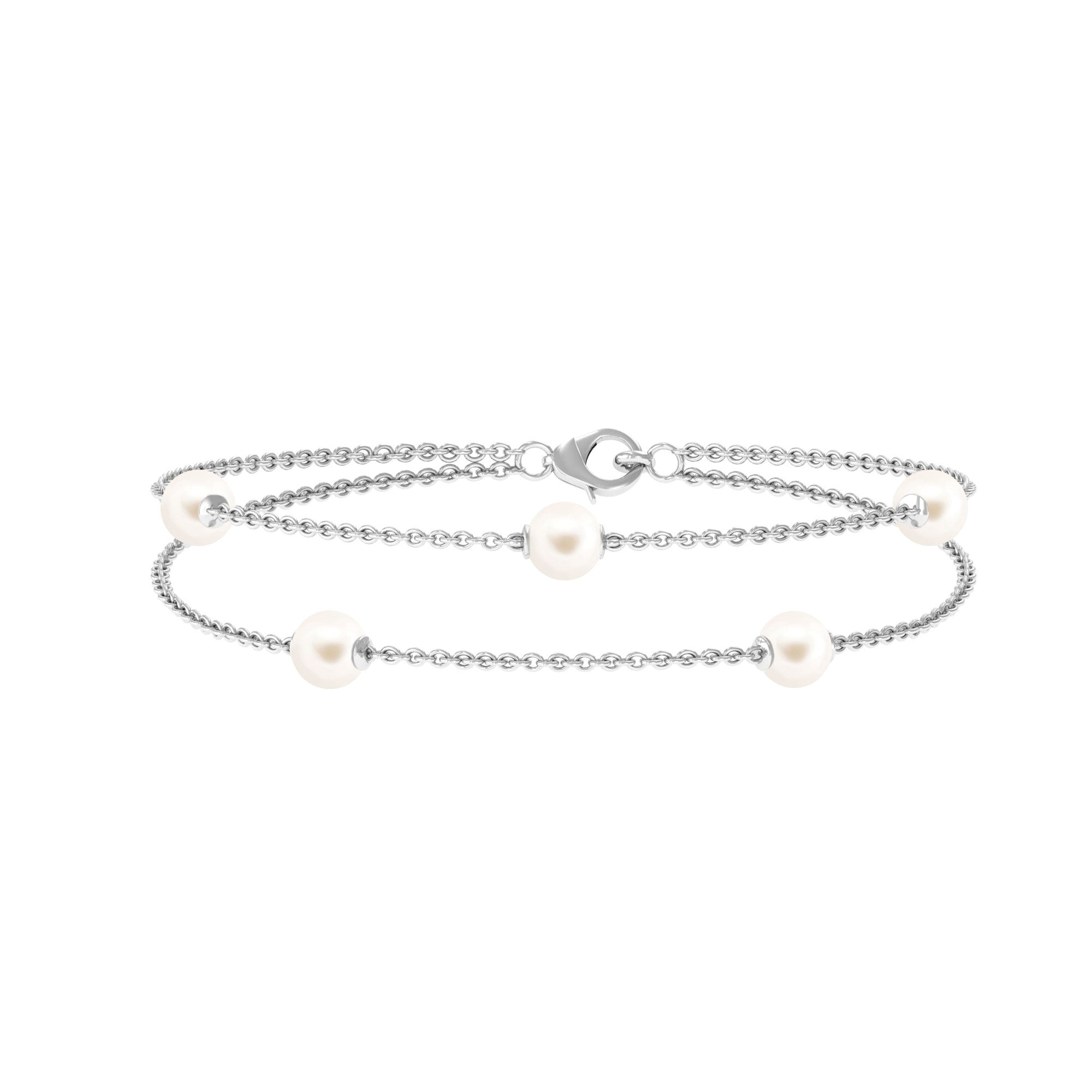 White Freshwater Pearl Double Chain Bracelet Freshwater Pearl-AAAA Quality - Arisha Jewels