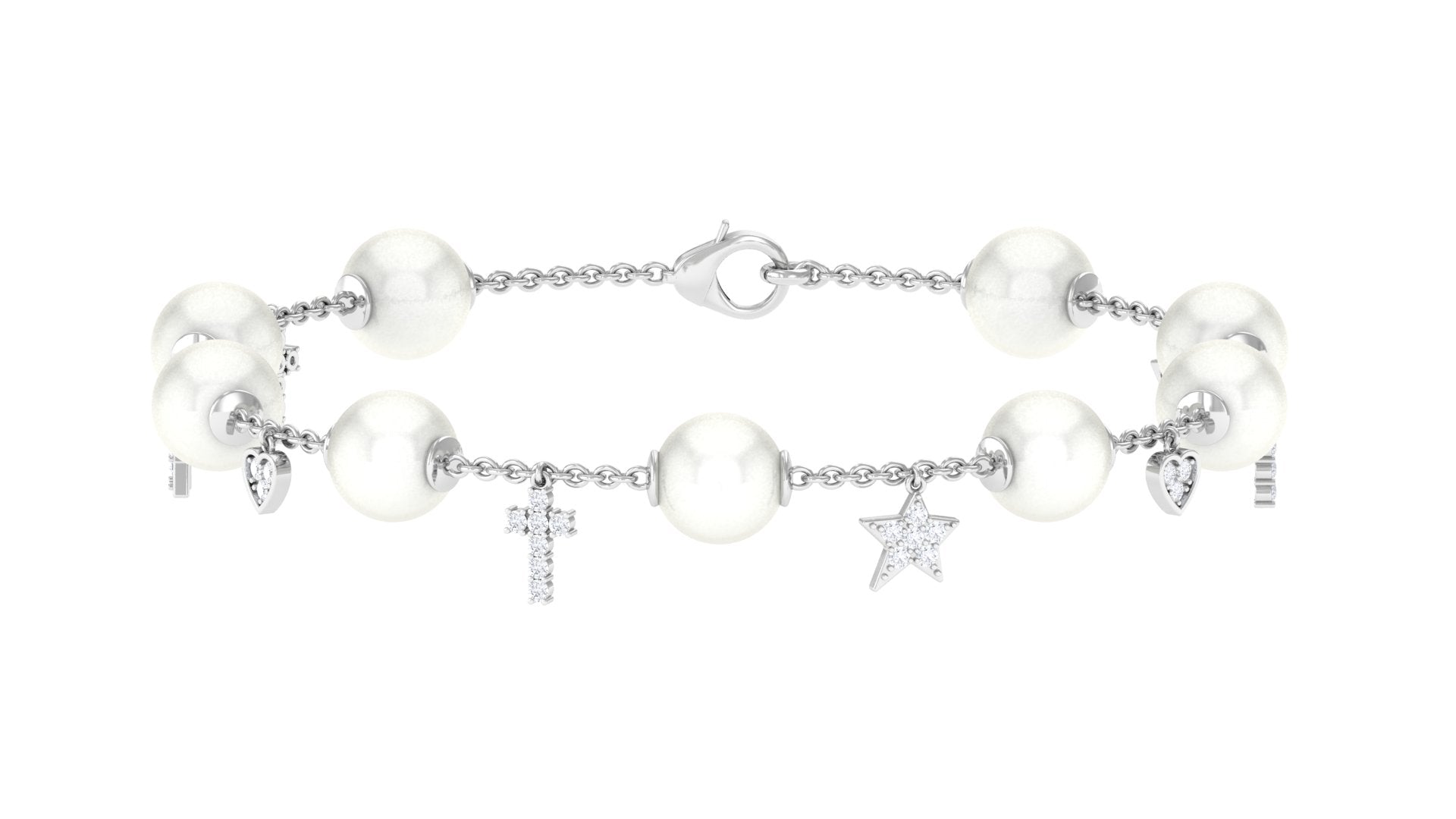 Freshwater White Pearl Bracelet with Charms Freshwater Pearl-AAAA Quality - Arisha Jewels