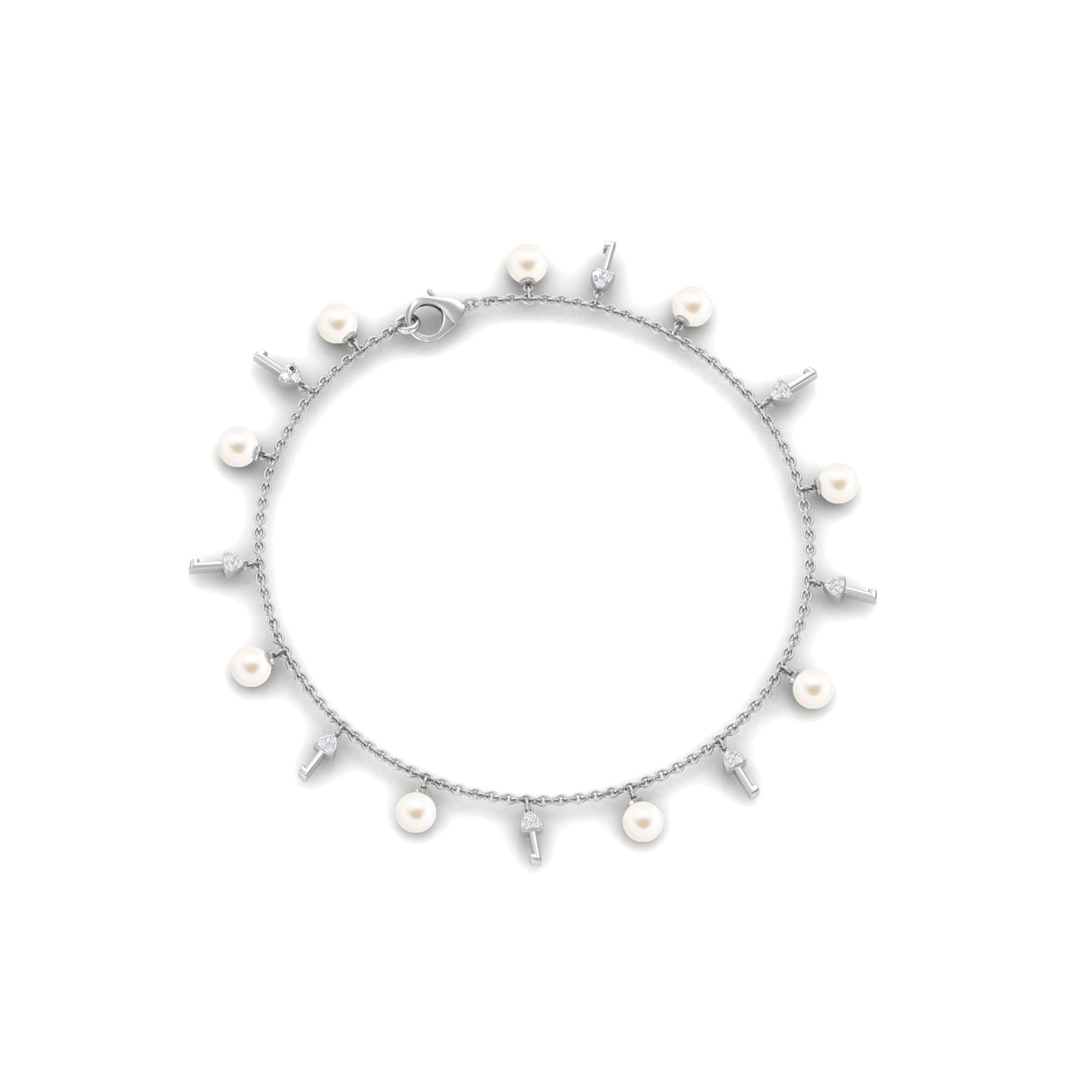 White Freshwater Pearl Bracelet with Diamond Key Charms Freshwater Pearl-AAAA Quality - Arisha Jewels