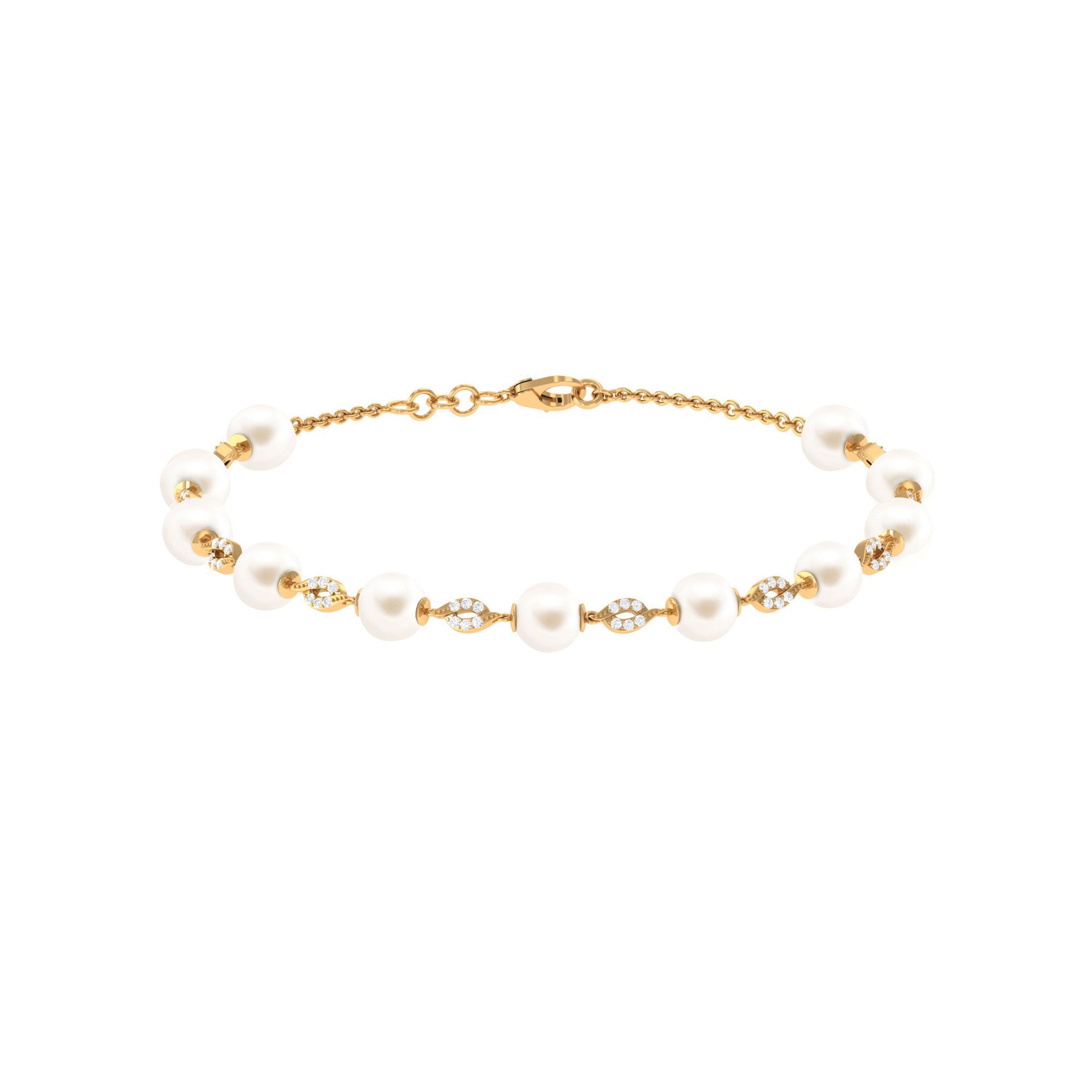 Simple Freshwater Pearl Chain Bracelet with Diamond Freshwater Pearl-AAA Quality - Arisha Jewels