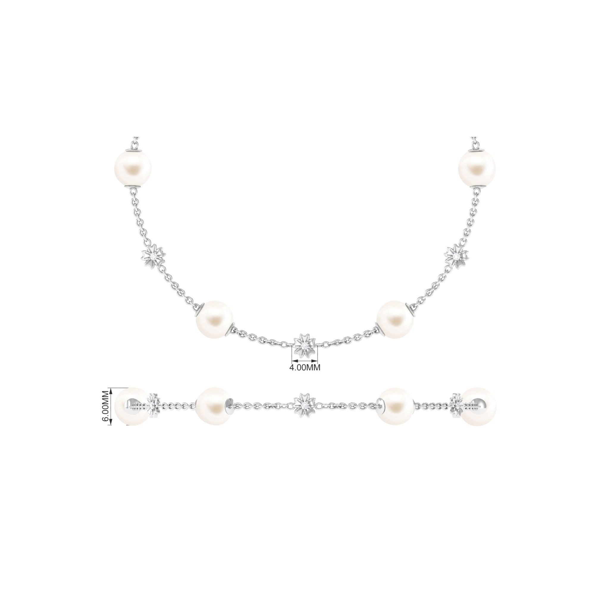 Real Freshwater Pearl Station Chain Bracelet with Diamond Freshwater Pearl-AAA Quality - Arisha Jewels