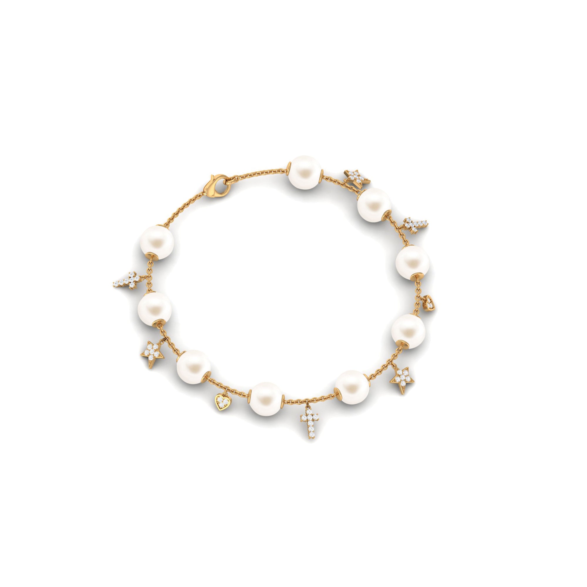 Freshwater White Pearl Bracelet with Charms Freshwater Pearl-AAA Quality - Arisha Jewels