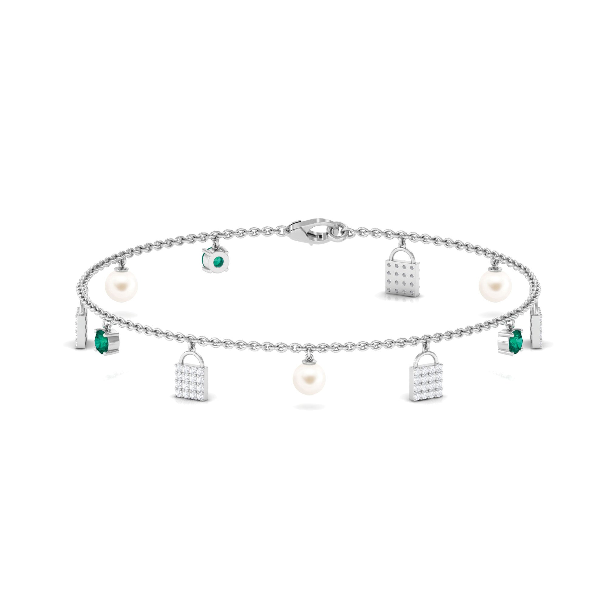 Designer Freshwater Pearl Chain Bracelet with Lock Charms Freshwater Pearl-AAA Quality - Arisha Jewels