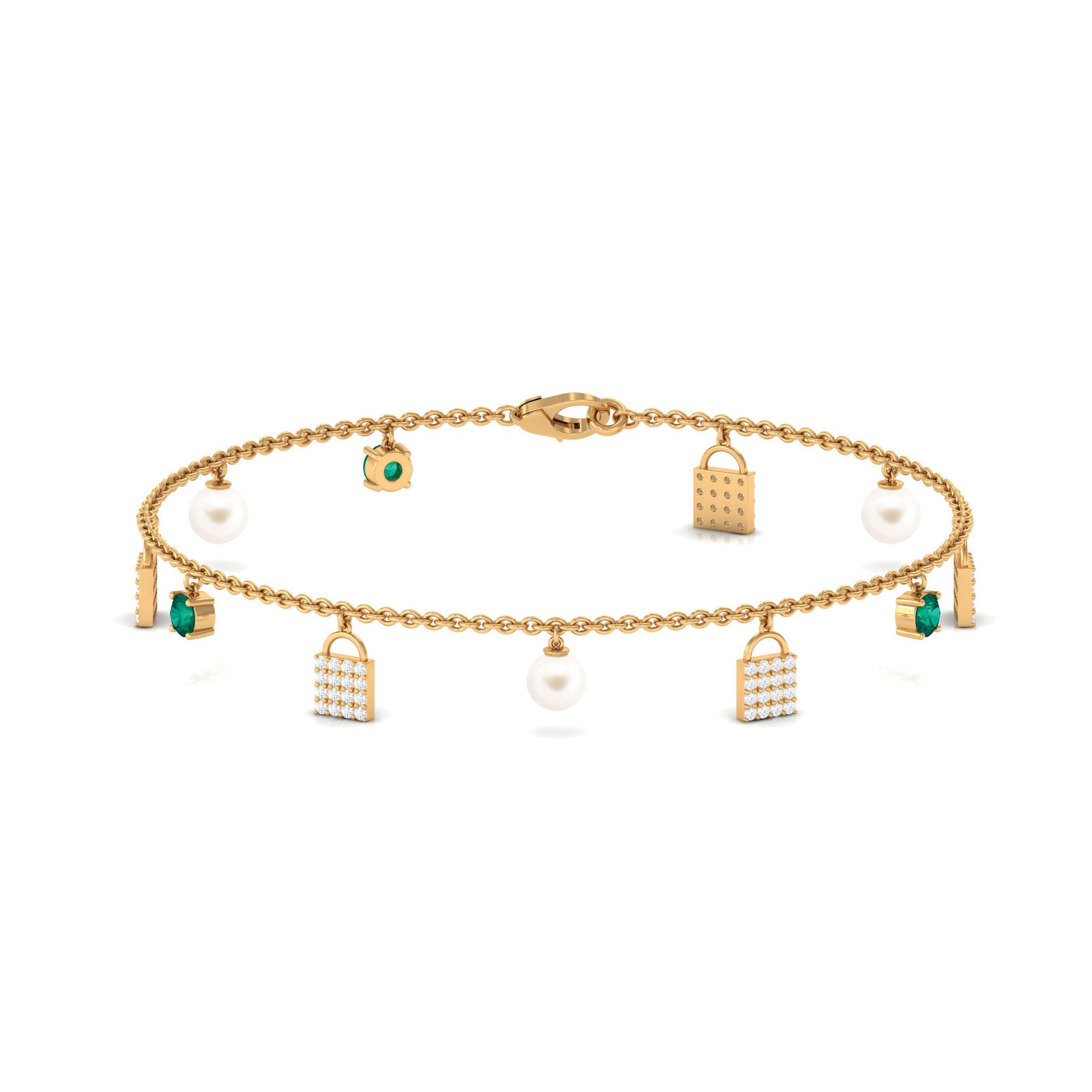 Designer Freshwater Pearl Chain Bracelet with Lock Charms Freshwater Pearl-AAA Quality - Arisha Jewels