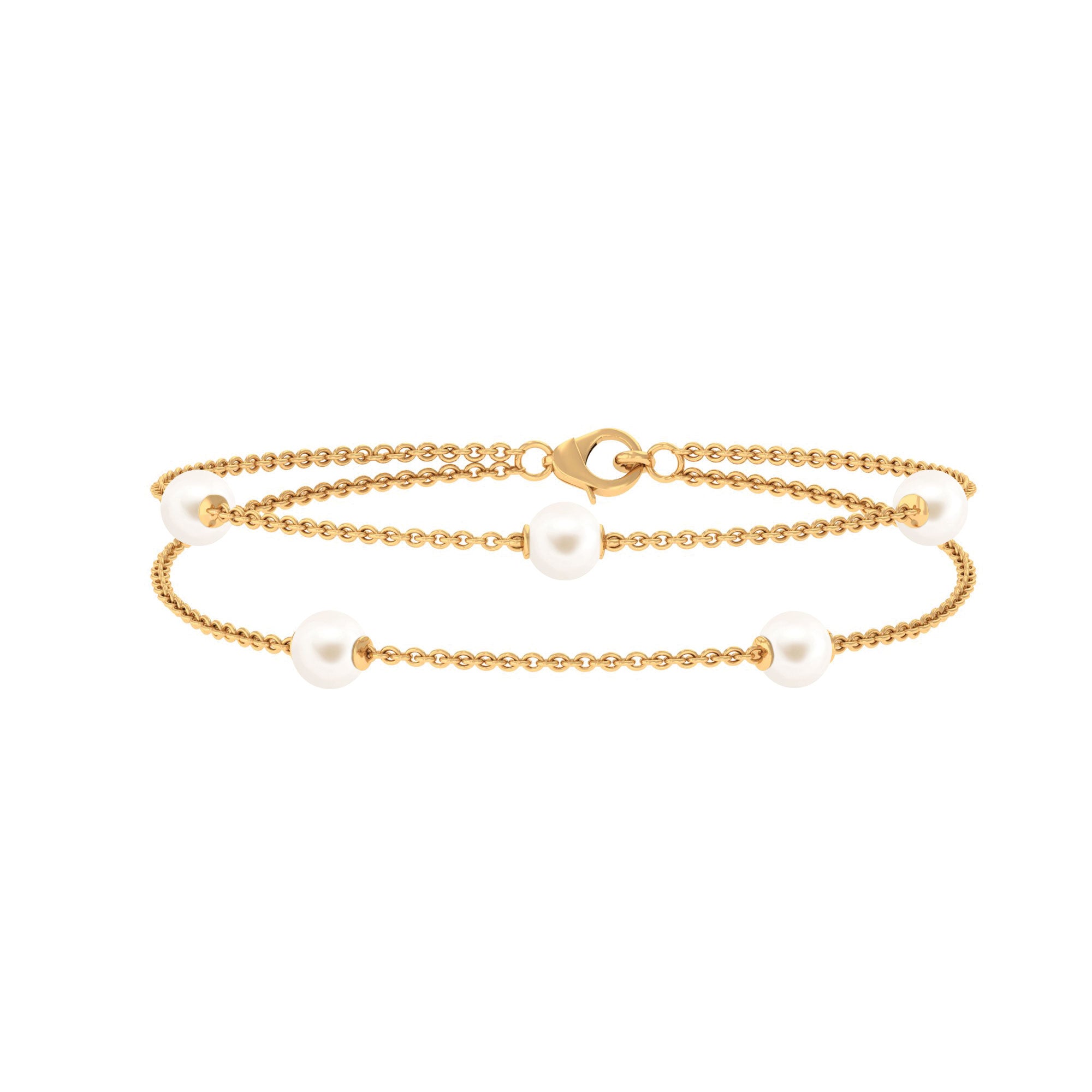 White Freshwater Pearl Double Chain Bracelet Freshwater Pearl-AAA Quality - Arisha Jewels
