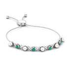 Cultured White Pearl Infinity Bolo Bracelet with Emerald Freshwater Pearl-AAA Quality - Arisha Jewels