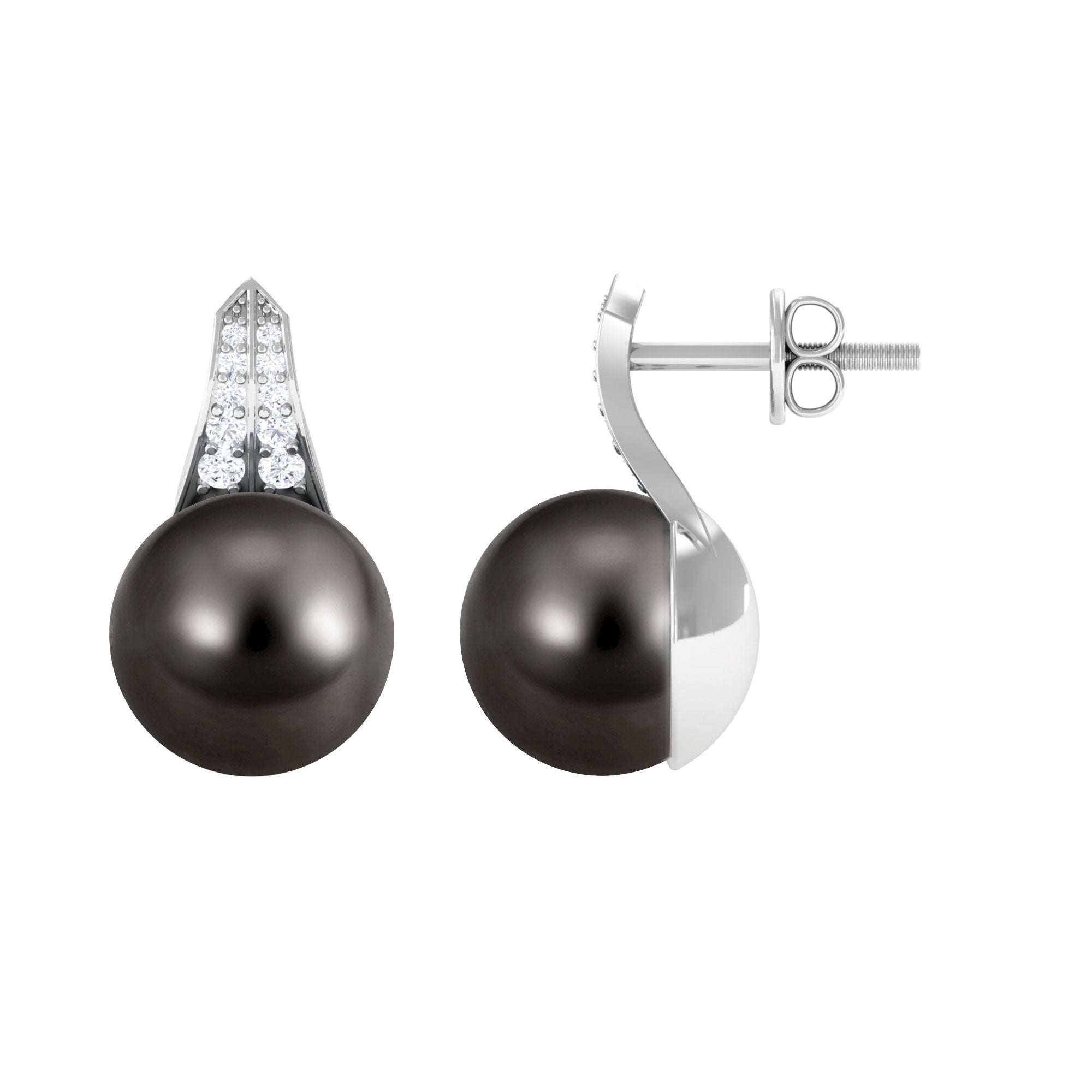 Elegant Black Pearl Drop Earrings with Diamond Tahitian pearl-AAAA Quality - Arisha Jewels