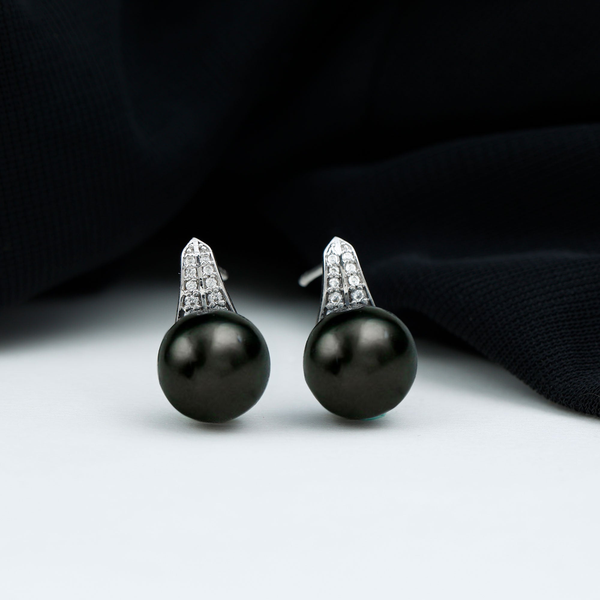 Elegant Black Pearl Drop Earrings with Diamond Tahitian pearl-AAAA Quality - Arisha Jewels