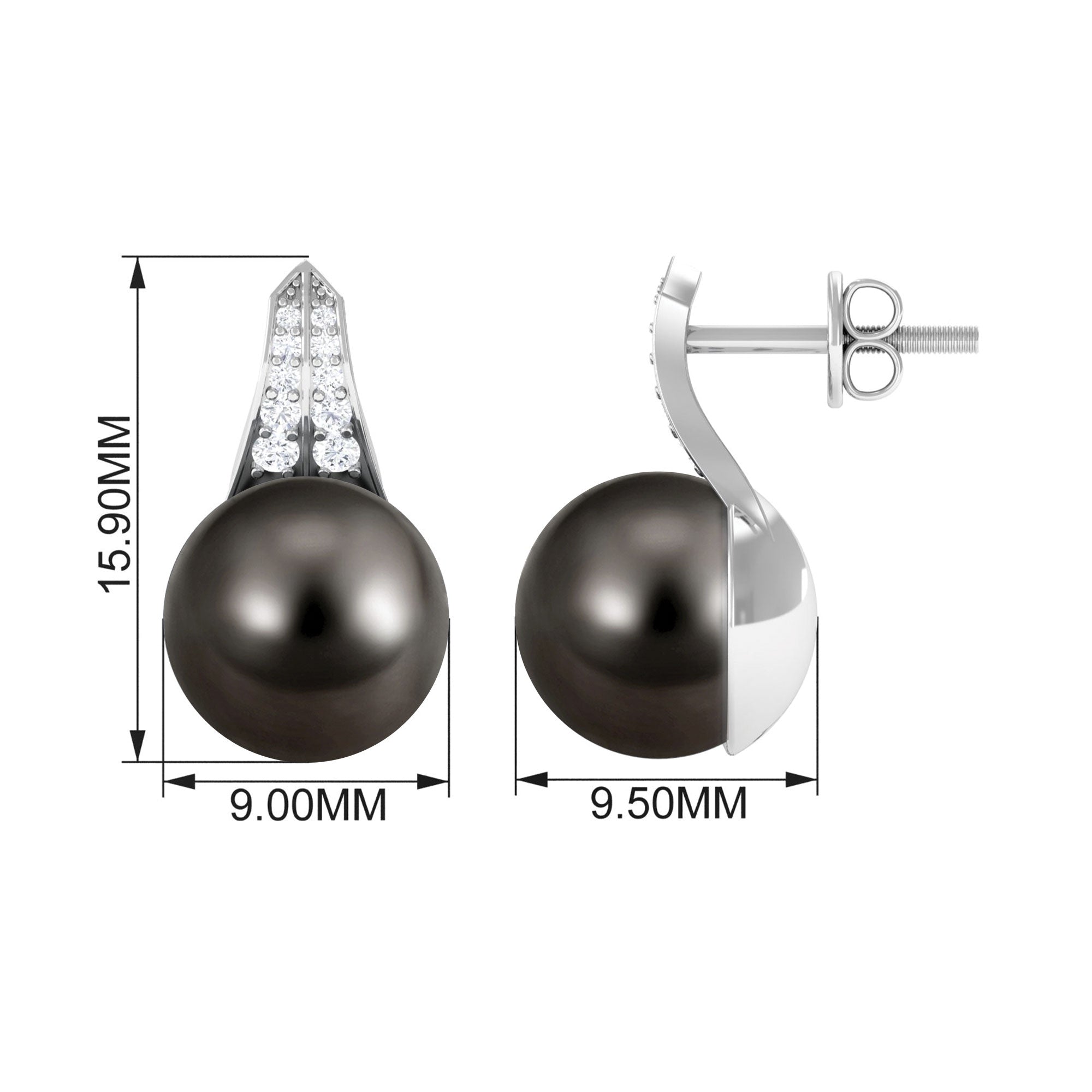 Elegant Black Pearl Drop Earrings with Diamond Tahitian pearl-AAAA Quality - Arisha Jewels