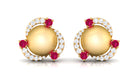 Round South Sea Pearl Swirl Stud Earrings with Ruby and Diamond South Sea Pearl-AAAA Quality - Arisha Jewels