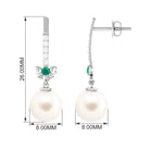 Real Freshwater Pearl Drop Earrings with Emerald and Diamond Freshwater Pearl-AAAA Quality - Arisha Jewels