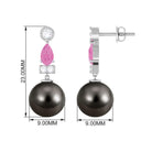 Black Pearl Drop Earrings with Pink Sapphire and Diamond Tahitian pearl-AAAA Quality - Arisha Jewels