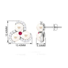 Freshwater Pearl Cluster Stud Earrings with Ruby and Diamond Freshwater Pearl-AAAA Quality - Arisha Jewels