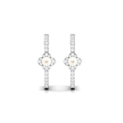 White Pearl Flower Hoop Earrings with Diamond Freshwater Pearl-AAAA Quality - Arisha Jewels