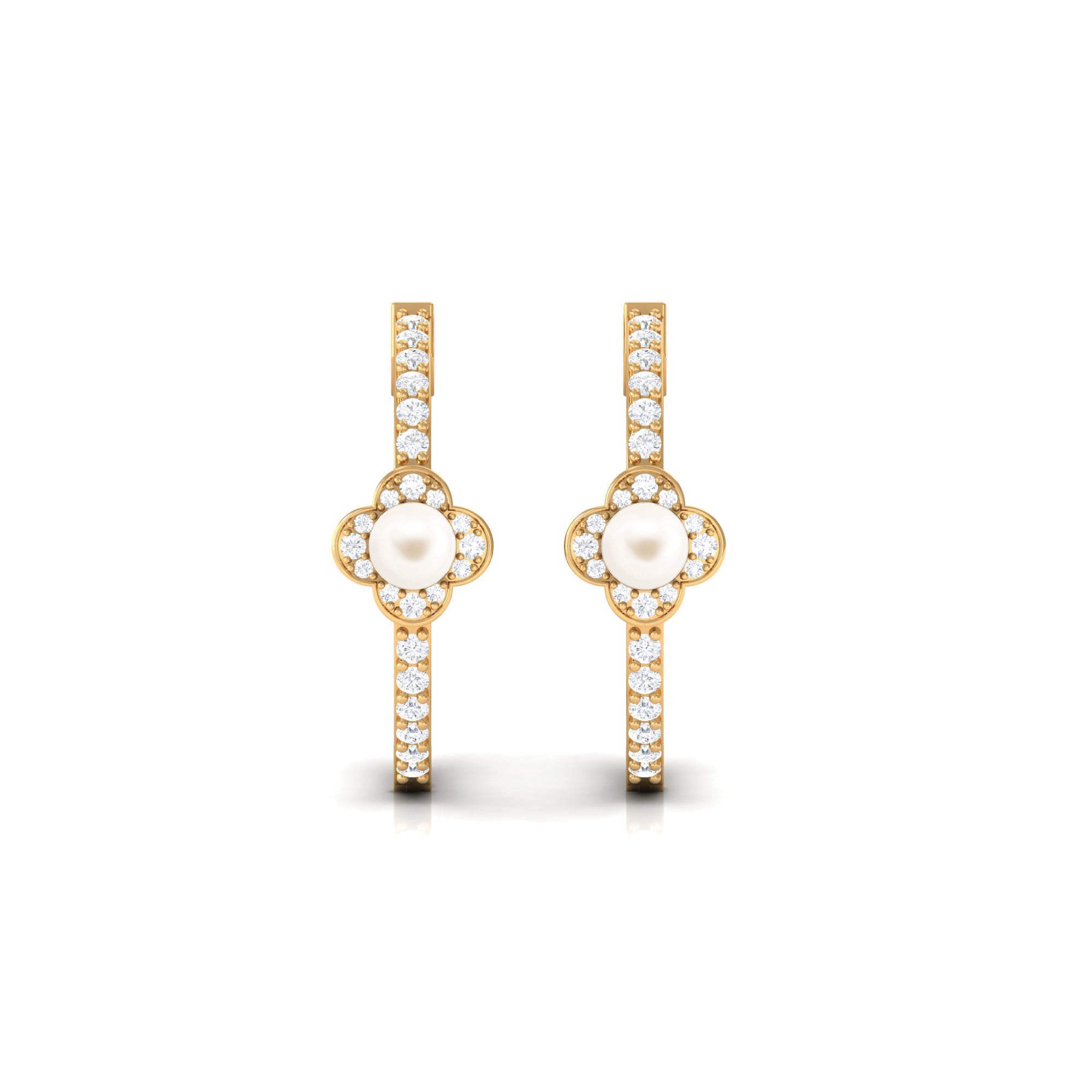 White Pearl Flower Hoop Earrings with Diamond Freshwater Pearl-AAAA Quality - Arisha Jewels