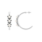 Floral Inspired Freshwater Pearl Three Stone Hoop Earrings Freshwater Pearl-AAAA Quality - Arisha Jewels