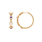 Floral Pearl Hoop Earrings with Amethyst and Diamond Freshwater Pearl-AAAA Quality - Arisha Jewels