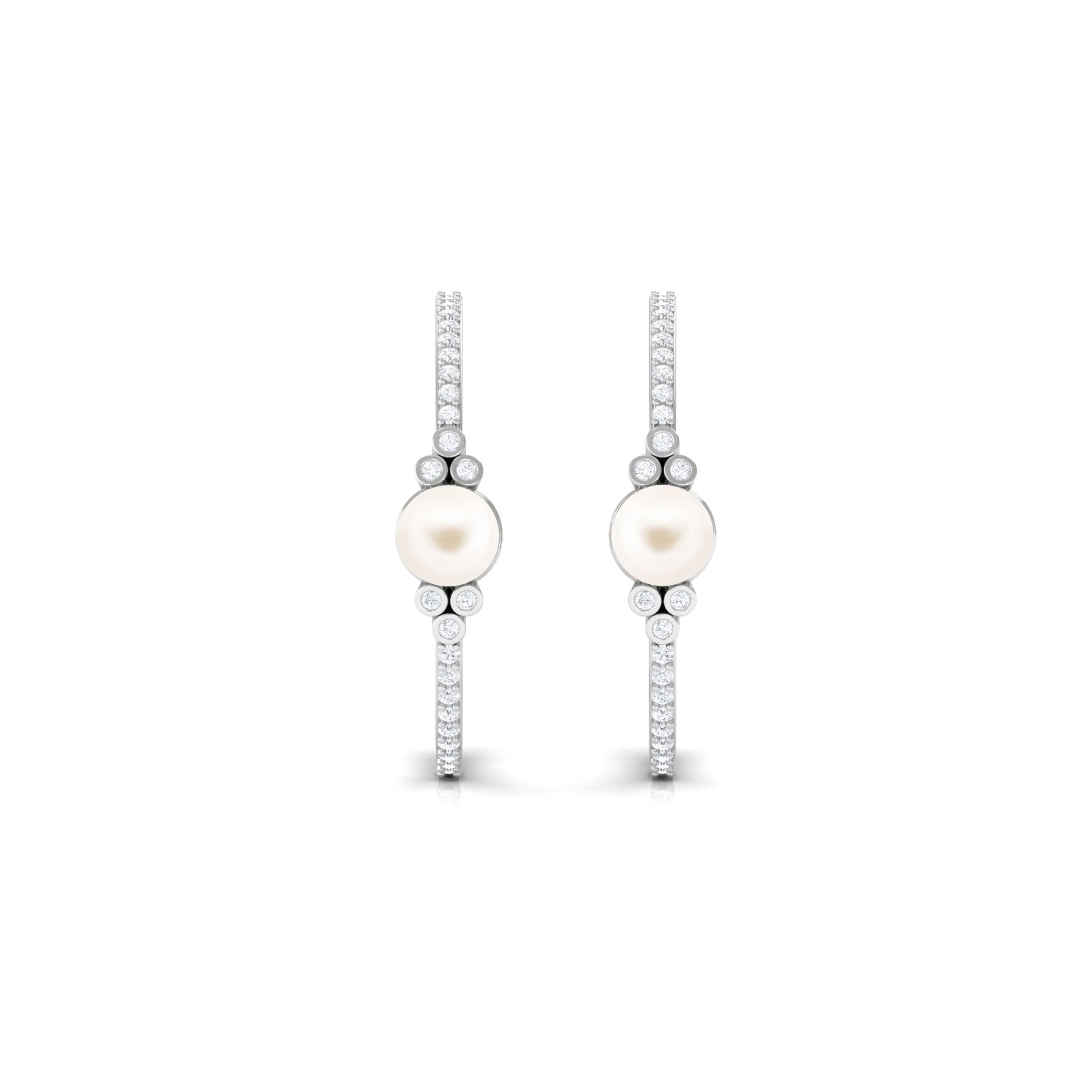 Minimal Freshwater Pearl Half Hoop Earrings with Diamond Freshwater Pearl-AAAA Quality - Arisha Jewels