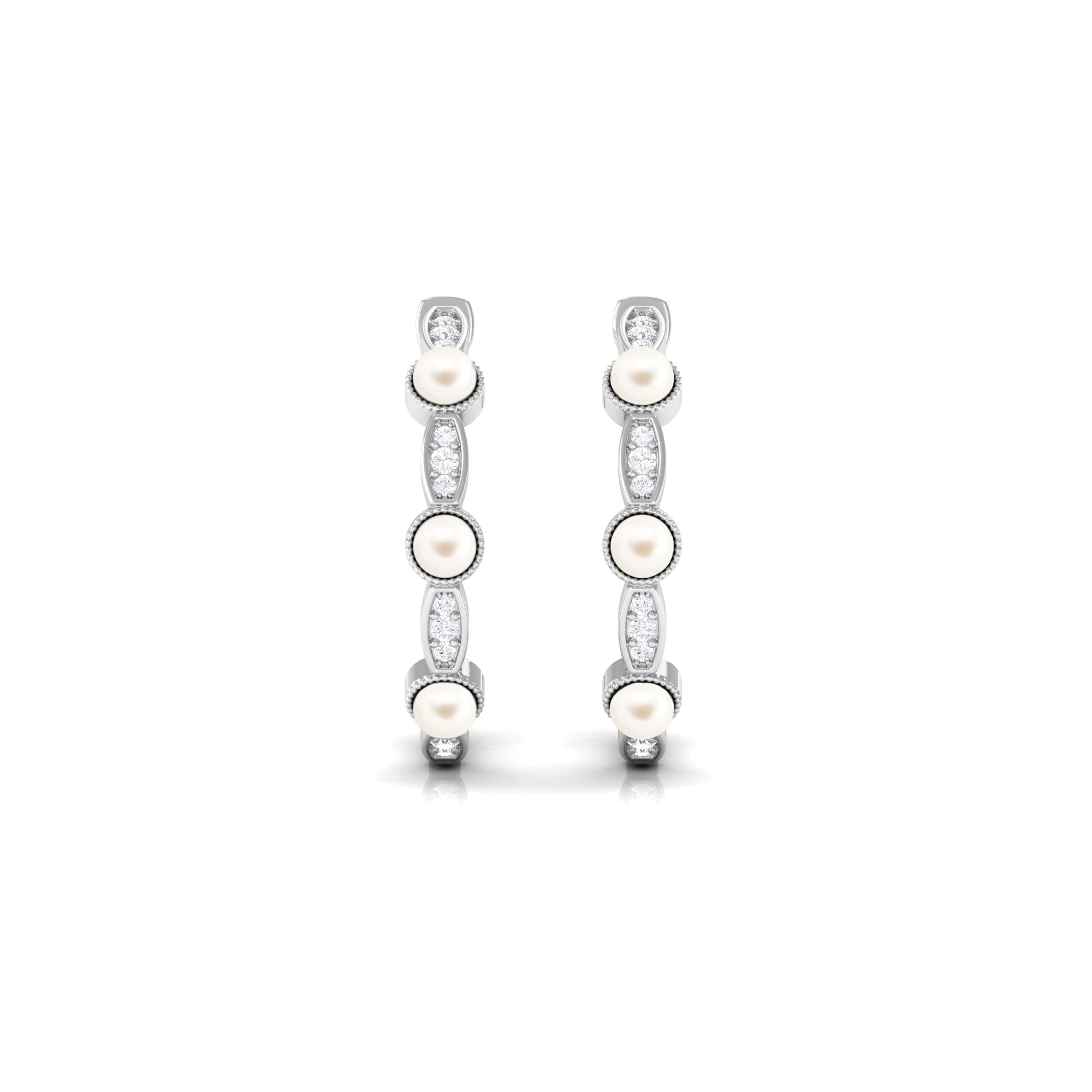 Vintage Inspired Minimal Freshwater Pearl Hoop Earrings with Diamond Freshwater Pearl-AAAA Quality - Arisha Jewels