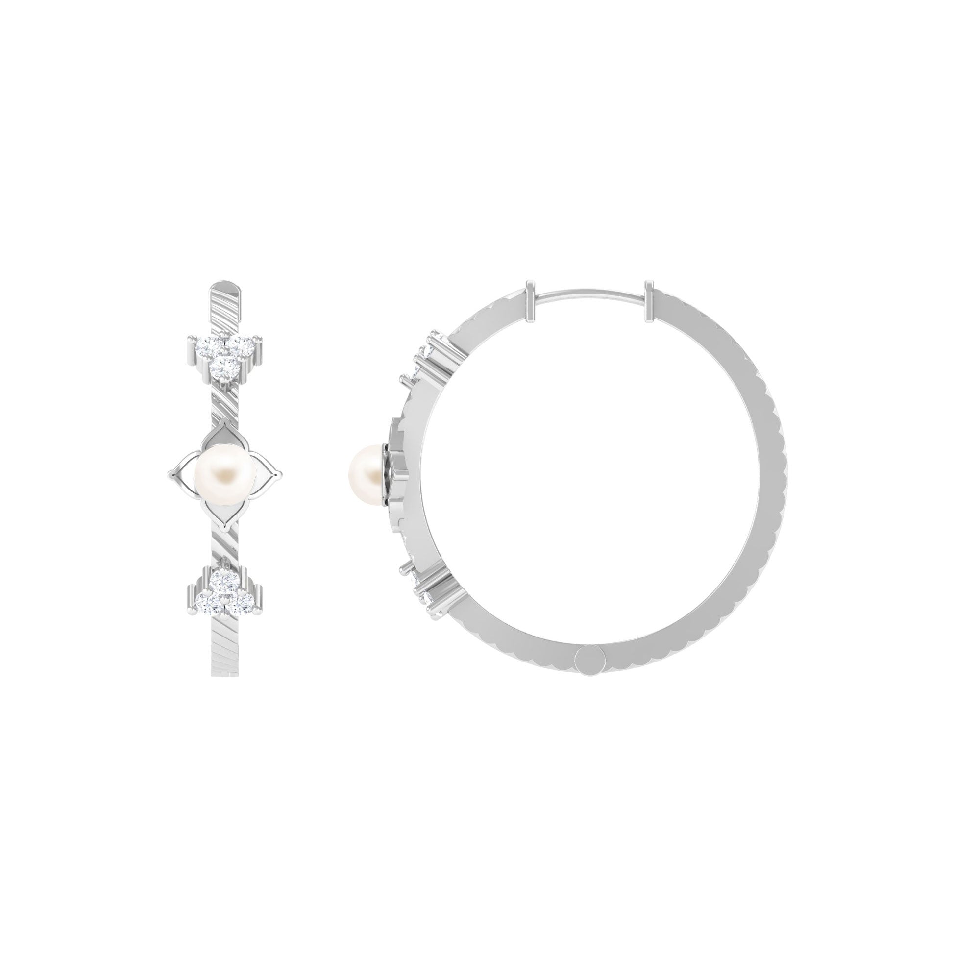 Minimal Freshwater Pearl Hoop Earrings with Diamond Freshwater Pearl-AAAA Quality - Arisha Jewels