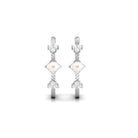 Minimal Freshwater Pearl Hoop Earrings with Diamond Freshwater Pearl-AAAA Quality - Arisha Jewels